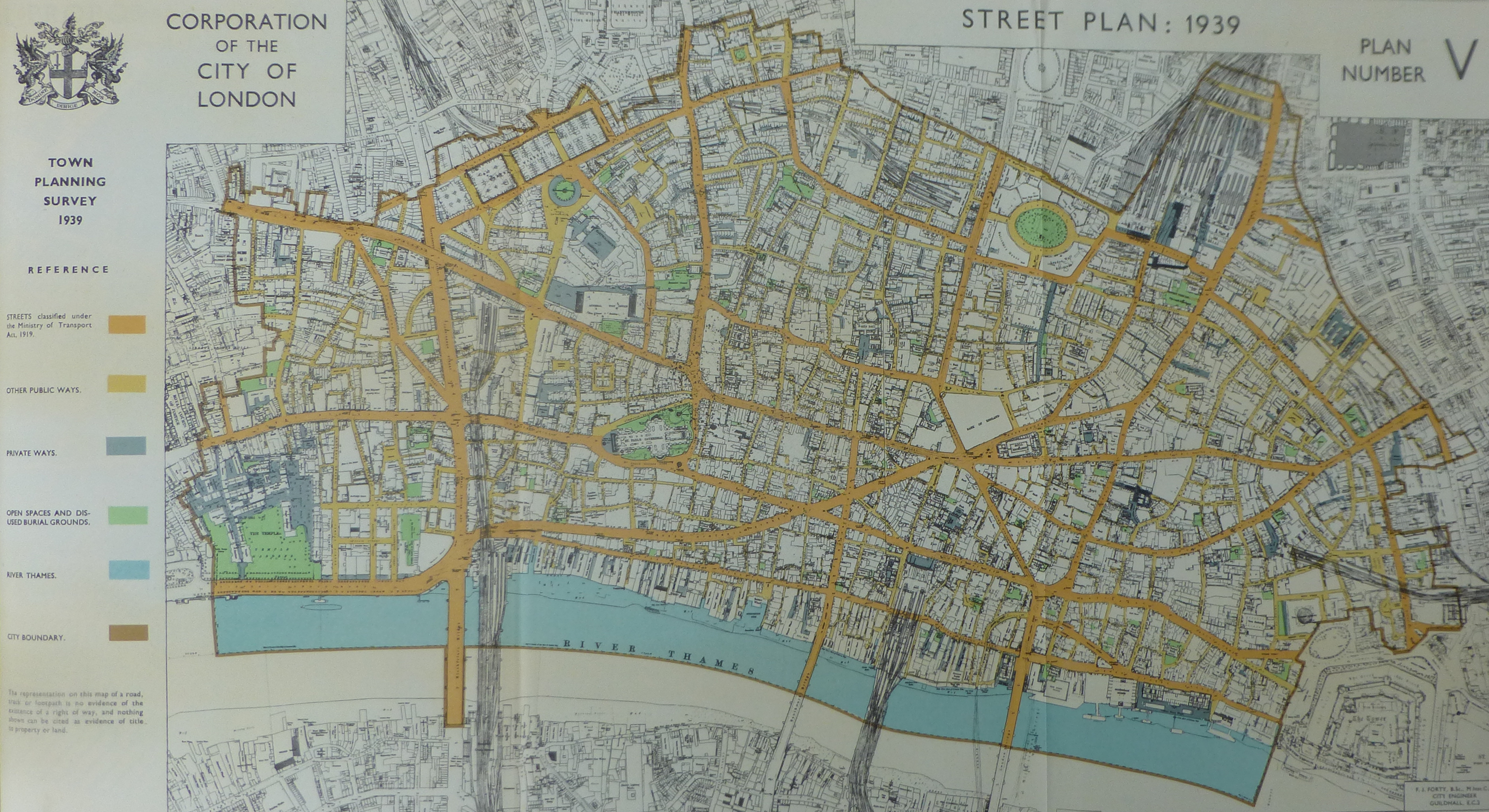 CITY OF LONDON.Post-war Reconstruction plans TRAFFIC CIRCULATION 1944 old map 