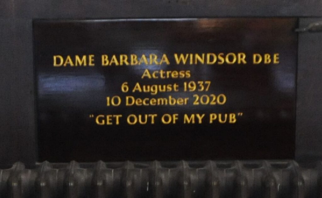 Barbara Windsor memorial Get out of my pub